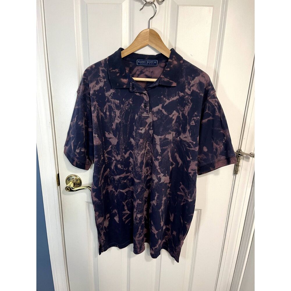 Karen Scott II Cotton Rich Tie Dyed Polo Shirt Size 3X